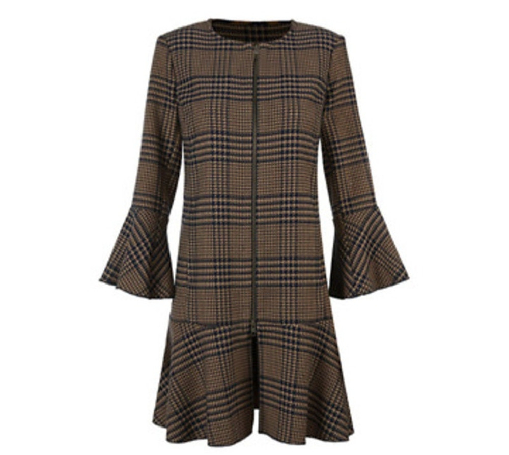 CABI Flounce Jacket Plaid Bell Sleeve